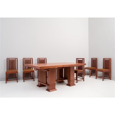 FRANK LLOYD WRIGHT, Tavolo modello “Allen” e sei sedie