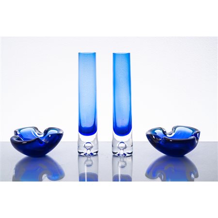 MAESTRI MURANESI, Due vasi e due posacenere in vetro