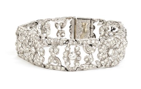Bracciale déco semirigido in platino e diamanti - anni '30