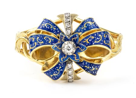 Bracciale in oro diamanti taglio vecchio e smalti - anni '20 