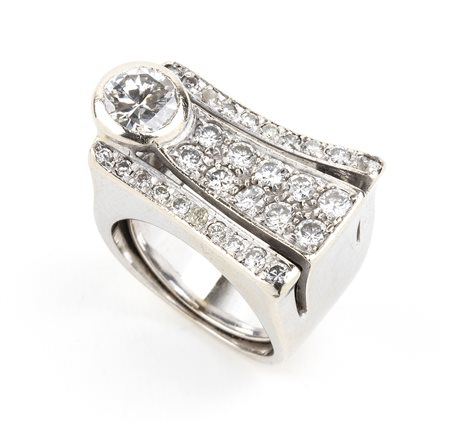 Anello a ponte in oro e diamanti - anni '40 