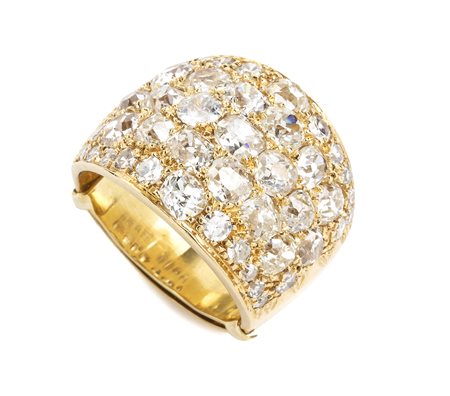 Anello a fascia in oro con diamanti taglio old mine