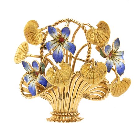 Spilla floreale in oro e smalti