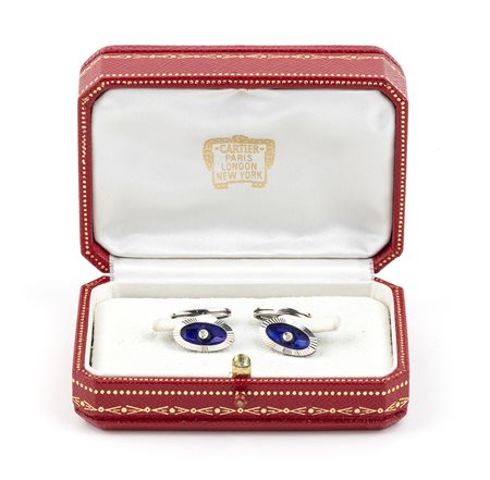 Coppia di gemelli da polso in oro smalto e diamante 