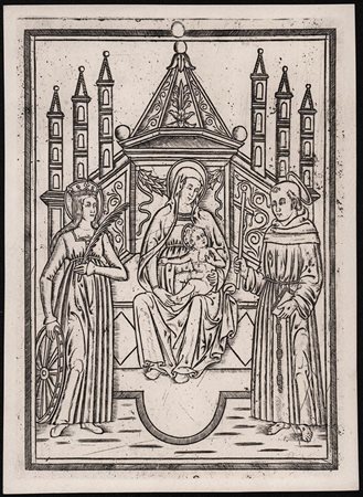 MAESTRO MILANESE DEL XV SECOLO: Madonna col Bambino, San Domenico e Santa Caterina da Siena