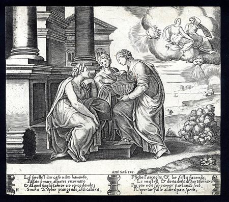 AGOSTINO VENEZIANO (1509-1536) E MAESTRO DEL DADO (ATTIVO A ROMA, - 1560): La Favola di Amore e Psiche: Le Sorelle di Psiche invidiose