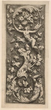 BATTISTA PITTONI (C.1520-C.1583): Fregio ornamentale con due figure fitomorfe 