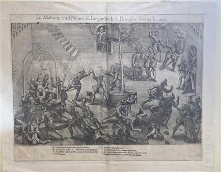 JEAN-JACQUES PERISSIN (1536 - 1617): Il massacro dei Cattolici a Nimes; Le massacre fait à Nismes en Languedoc le i. Doctobre 1567 en la nuit