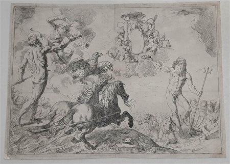 SIMONE CANTARINI DT IL PESARESE (1612-1648: Giove, Nettuno e Plutone fanno omaggio delle loro corone alle armi del Cardinal Borghese, 1642