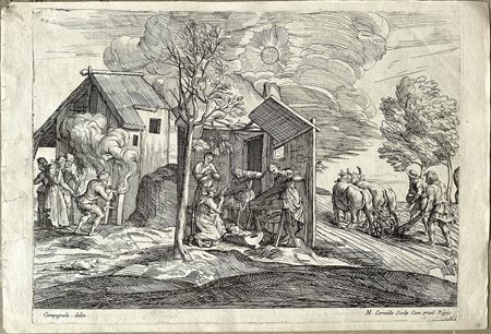 MICHEL CORNEILLE II (1642-1708), DA DOMENICO CAMPAGNOLA (1500-1564): LAVORI DI CONTADINI