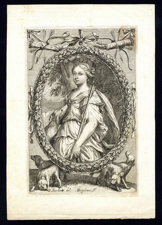 ANTOINE DE PIENNE ( ATTIVO METÀ XVII SEC.) DA GIOVANNI FRANCESCO SACCHETTI (1663-1720): Diana cacciatrice, ovvero Maria Giovanna Battista Duchessa di Savoia-Nemours