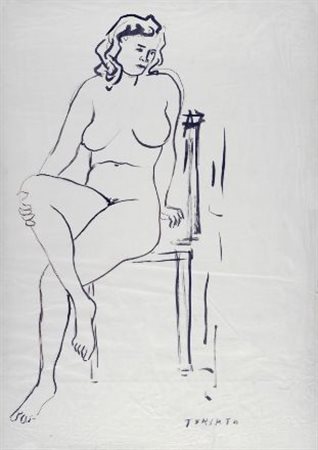 Giulio Turcato (Mantova, 1912 - Roma, 1995) Nudo China su carta, cm 70x50...