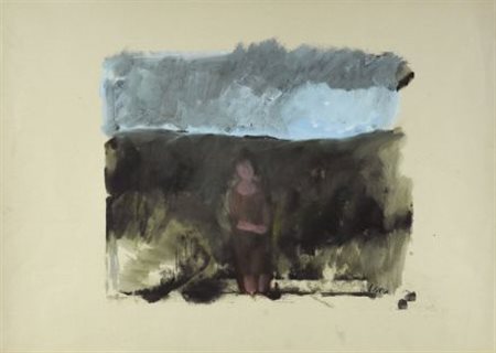 Virgilio Guidi (Roma, 1891 - Venezia, 1984) Figura Olio su cartoncino, cm....