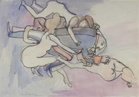 Mino Maccari (Siena, 1898 - Roma, 1989) La lotta, anni '60 Tecnica mista su...