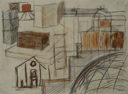 Mario Sironi (Sassari, 1885 - Milano, 1961) Schizzi architettonici Tecnica...