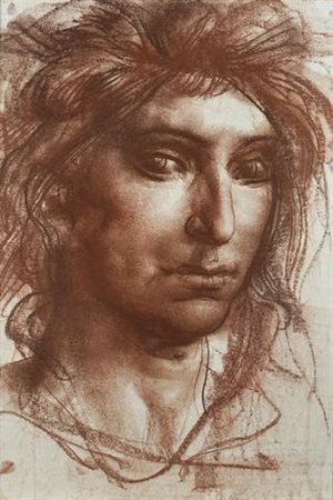 Pietro Annigoni (Milano, 1910 - Firenze, 1988) Volto, 1981 Sanguigna su carta...