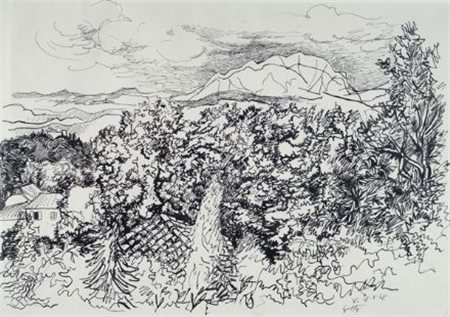 Renato Guttuso (Bagheria, 1912 - Roma, 1987) Paesaggio di Velate, 1968 China...