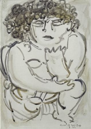 Giuseppe Migneco (Messina, 1908 - Milano, 1997) Figura, 1964 China su carta...