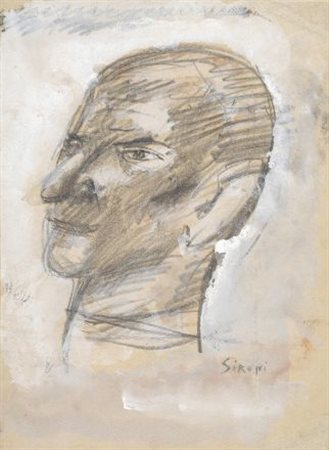 Mario Sironi (Sassari, 1885 - Milano, 1961) Volto Tecnica mista su carta...