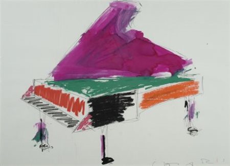 Giuseppe Chiari (Firenze, 1926 - 2007) Pianoforte Tecnica mista su carta, cm....
