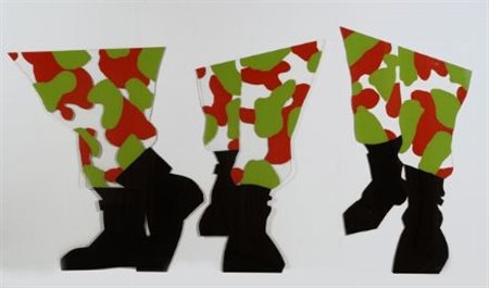 Marco Lodola (Dorno, 1955) Senza titolo (trittico) Smalti su perspex, cm....