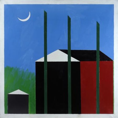 Franco Angeli (Roma, 1935 - 1988) Fabbrica rossa Smalto su tela, cm. 100x100...