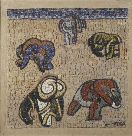 Josè Ortega (Arroba de los Montes, 1921 - 1990) Campesinos, 1978 Mosaico su...