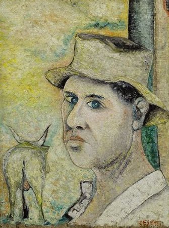 Giuseppe Cesetti (Tuscania, 1902 - 1990) Autoritratto Olio su tela, cm. 44x33...