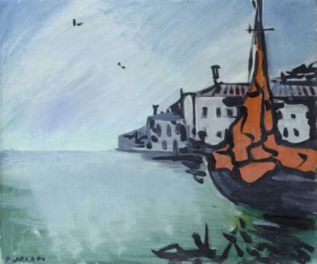 Giulio Turcato (Mantova, 1912 - Roma, 1995) Venezia Olio su tela, cm. 50x60,5...