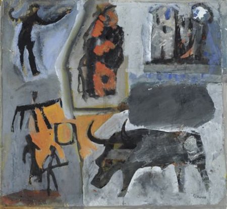 Mario Sironi (Sassari, 1885 - Milano, 1961) Composizione con cavalli Tempera...