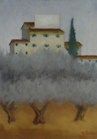 Ottone Rosai (Firenze, 1895 - Ivrea, 1957) Paesaggio con alberi e case,...
