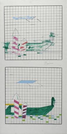 Aldo Mondino (Torino, 1938 - 2005) Venezia, anni '60 Tecnica mista su tela,...