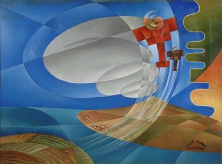 Giulio D'Anna (Villarosa, 1908 - Messina, 1978) Volo sul vulcano, (1929) Olio...