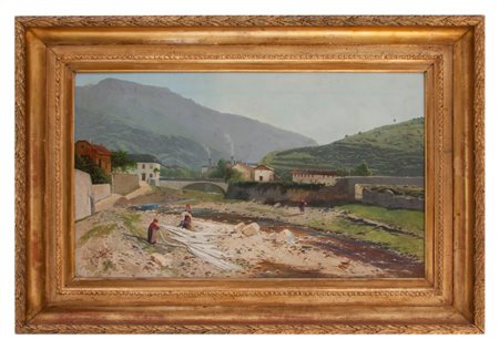 Gaetano Fasanotti Milano 1831 -1882 Lavandaie al fiume 