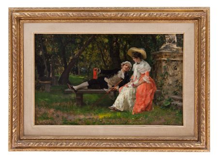 Federico Andreotti Firenze 1847-1930 Sussurrando Olio su tela cm 38x60 