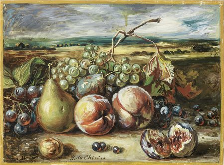 Giorgio de Chirico, Vita silente di frutta in un paese, fine anni Cinquanta