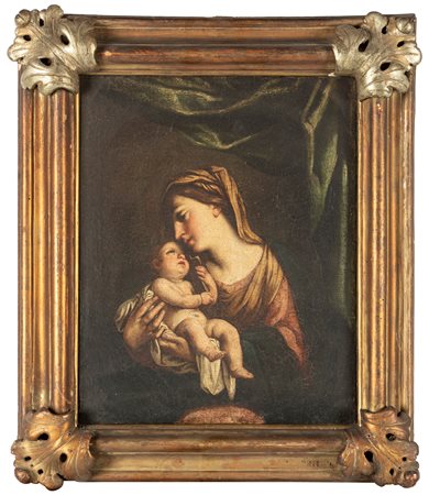 Scuola romana, fine secolo XVII - inizi secolo XVIII - Madonna con Bambino e drappo verde sullo sfondo