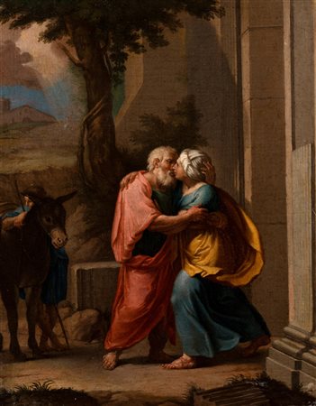 Scuola romana, seconda metà del secolo XVII - L'incontro di Gioacchino e Anna alla porta Aurea