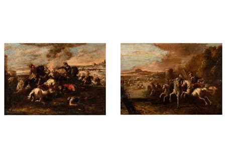 Scuola italiana, secolo XVII - Due scene di battaglia