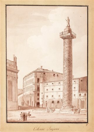 Scuola italiana, secolo XIX - Veduta della Colonna Traiana a Roma