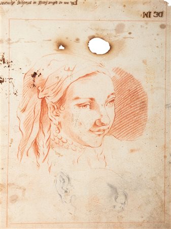 Scuola veneta, secolo XVIII - Testa di giovane donna con fazzoletto e studio di bimbo