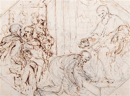 Scuola romana, seconda metà del secolo XVII - Un Papa riceve omaggio da un Santo