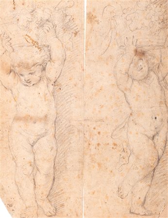 Sebastiano  Conca (Gaeta 1680-Napoli 1764)  - Studio di due putti con cesti di fiori e frutti sulla testa