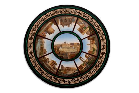 Scuola romana, metà del secolo XIX - Piano circolare in micromosaico con vedute di Roma