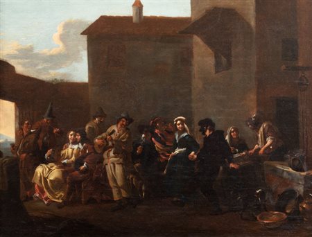Jan Miel (Anversa  1599-Torino 1663)  - Scena di carnevale davanti ad una osteria
