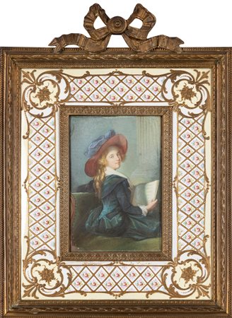 Scuola francese, secolo XIX - Ritratto di dama seduta con libro