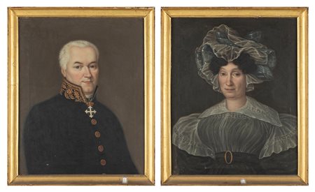 Jean Martini (attivo nel secolo XIX)  - Ritratto di gentiluomo e Ritratto di gentildonna, a mezzo busto (en pendant)