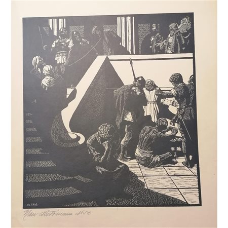 1916, Hans Lietzmann (1872 - 1955), gruppo di 6 xilografie con scene ispirate alla Passione di Gesù