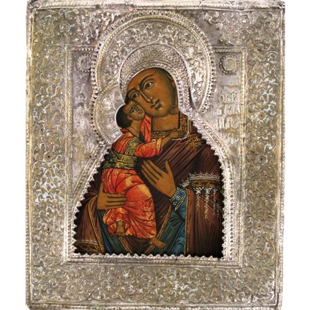 Icona russa dell’inizio del XIX secolo, raffigurante “SS. Madre di Dio della Tenerezza di Vladimir’ “