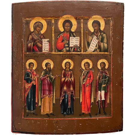 Icona russa, XIX sec., Cristo Pantocratore con Maria